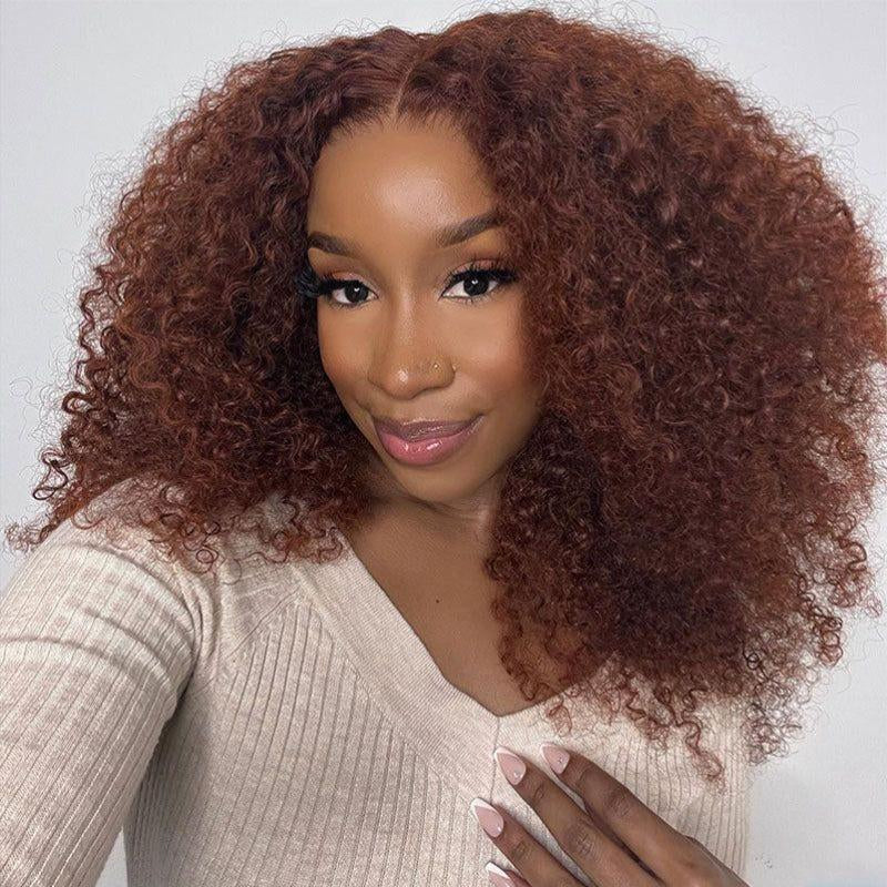 【Zakaiyah B.】ISEE Wear Go Kinky Curly Reddish Brown Color Glueless Human Hair 6*4 Lace Closure Wig Beginner Friendly Gifts for Girlfriend/Wife/Family #Tiktokshopbacktoschool#Iseehairbeauty#Fallfreshness Outdoorfun