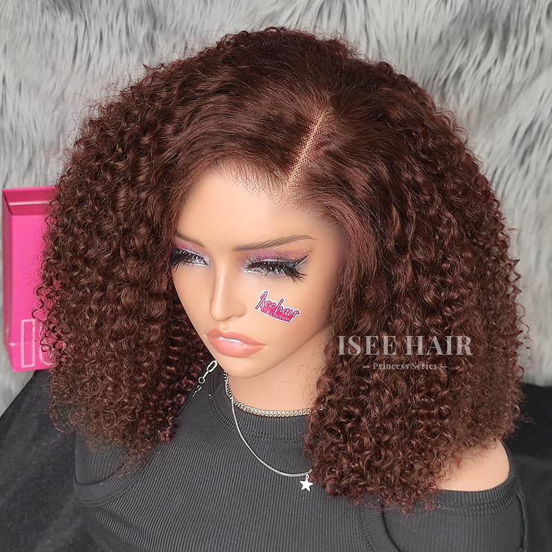 【Zakaiyah B.】ISEE Wear Go Kinky Curly Reddish Brown Color Glueless Human Hair 6*4 Lace Closure Wig Beginner Friendly Gifts for Girlfriend/Wife/Family #Tiktokshopbacktoschool#Iseehairbeauty#Fallfreshness Outdoorfun