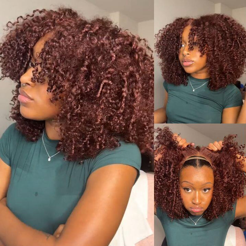 【Zakaiyah B.】ISEE Wear Go Kinky Curly Reddish Brown Color Glueless Human Hair 6*4 Lace Closure Wig Beginner Friendly Gifts for Girlfriend/Wife/Family #Tiktokshopbacktoschool#Iseehairbeauty#Fallfreshness Outdoorfun