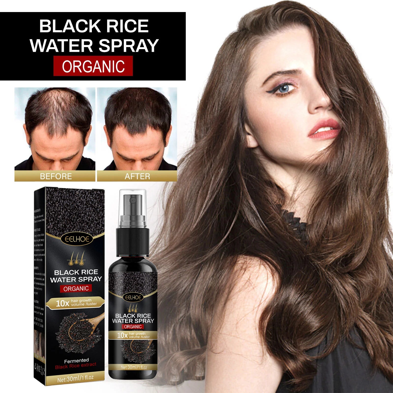 BLACK RICE HAIR MIST for STRENGTHENING & THICKENING MOISTURIZING & REPAIRING ROOTS SMOOTHING GROWTH SPRAY